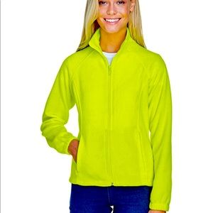 Screaming yellow fleece jacket.